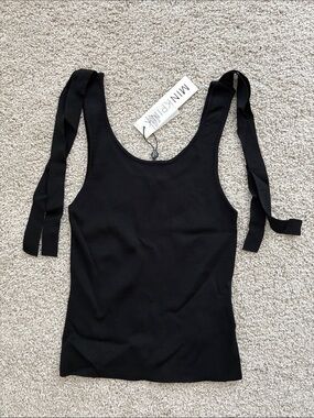 MINKPINK Black Tie-Strap Ribbed Tank